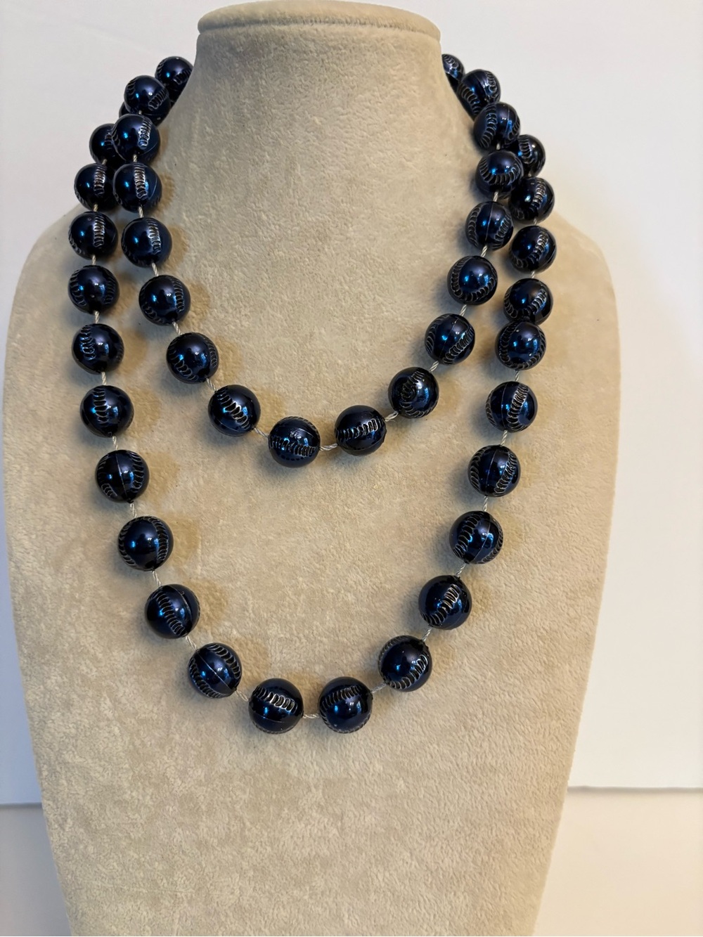 Navy Baseball Bead Necklace Sports Fan Game Day Necklace